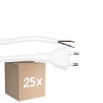 Multipack 25x Noxion Euro Voedingskabel - C7 Europlug + Open uiteinden - Wit 2m - 2 pole 0,75mm2